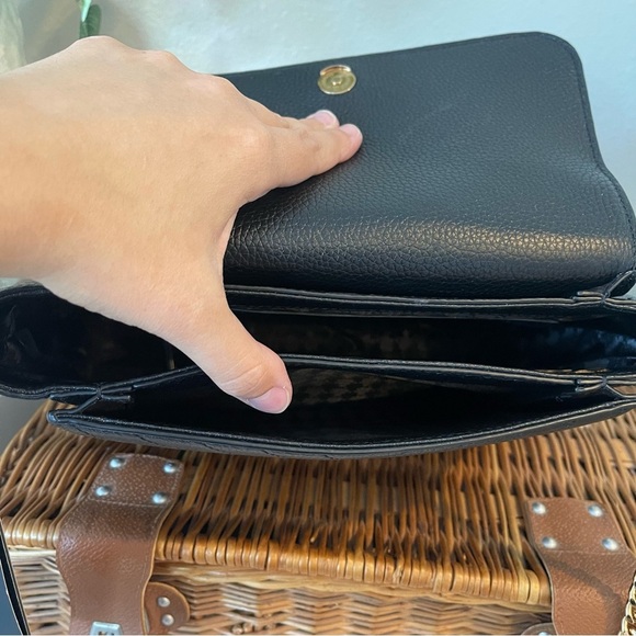 Karl Lagerfield Paris Charlotte Satchel Black Chevron Quilted Leather Crossbody - Picture 8 of 12